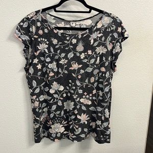 Loft charcoal linen flowered shirt